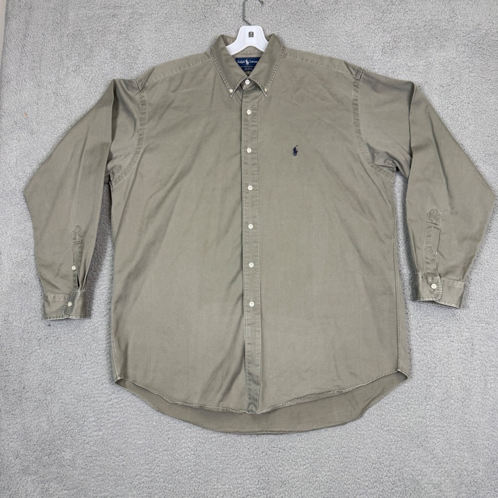 Ralph Lauren Blake Mens Large Olive Green Cotton Twill Button Down Shirt 5934